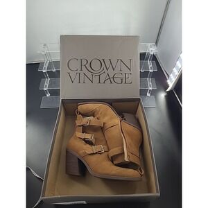 Crown Vintage Womens Stralla Bootie Brown ELM Size 7.5 M SUEDE LEATHER Shoe Heel
